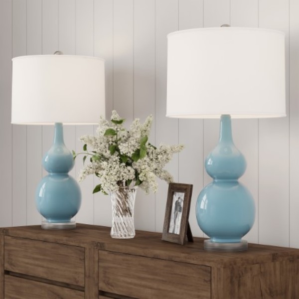 Hastings Home Hastings Home Gourd Ceramic LED Table Lamp Set, Blue 242443ADN